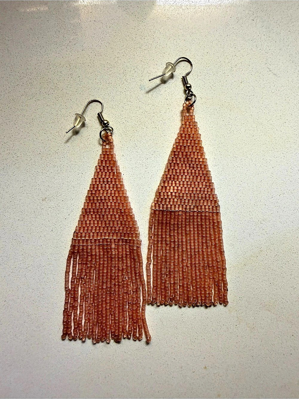 Handmade Beaded Fringe Earrings in Rosegold